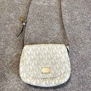 Michael Kors white & tan cross body leather purse